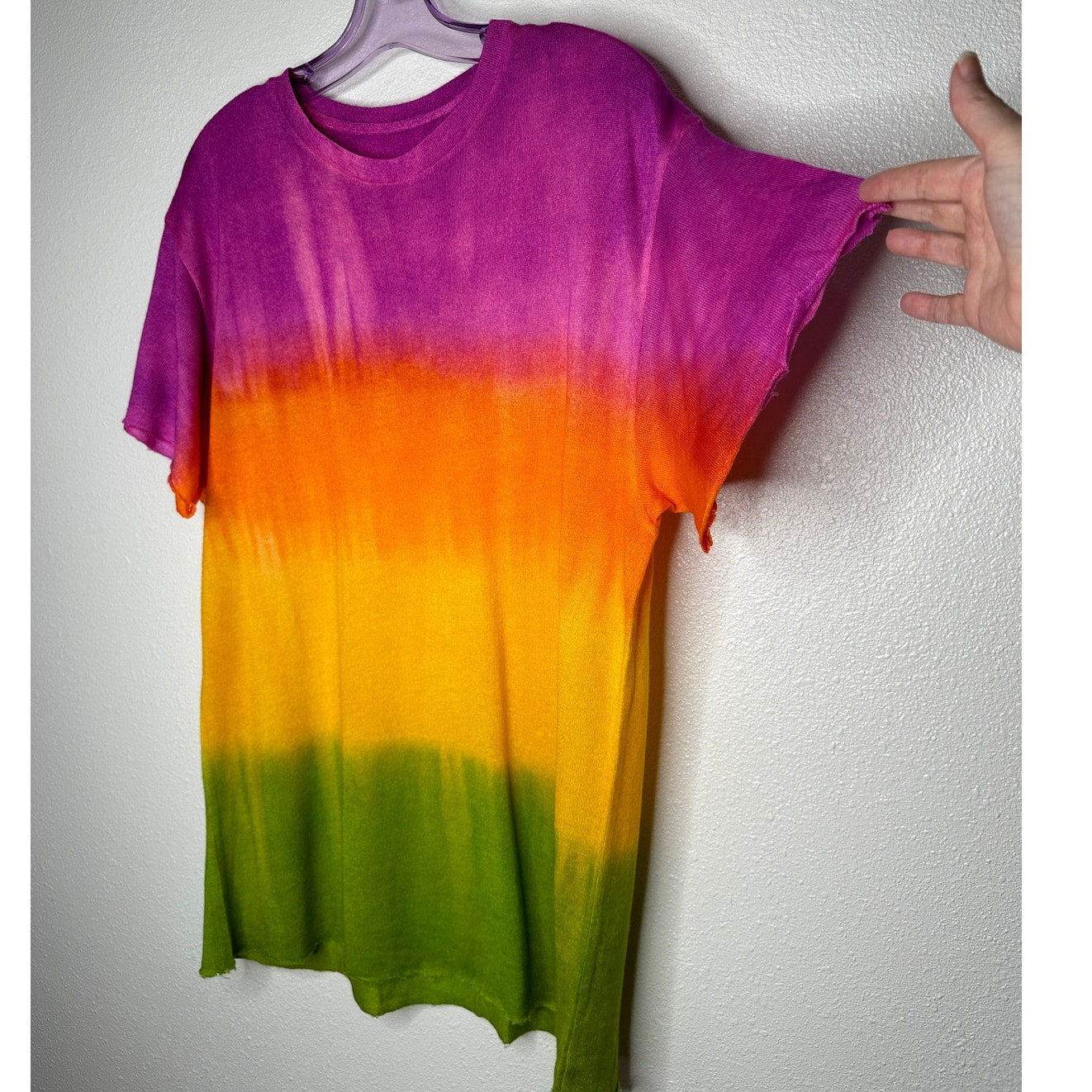 The Elder Statesmen Rainbow Tie Dye Machine Cut Sleeves & Hem Round Neck Sweater