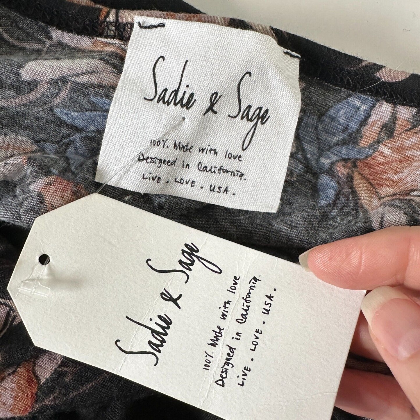 NWT Sadie & Sage Black With Peach Blue Floral Long Bell Sleeve Deep-V Romper S