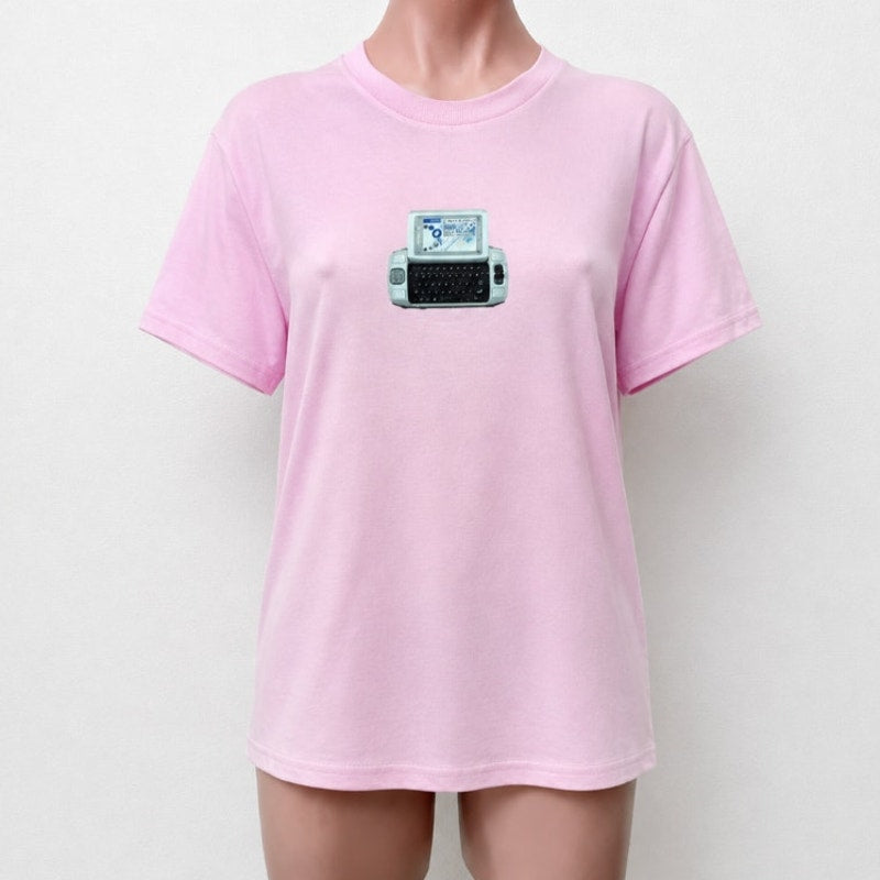 Pizzaslime Pink Signature Short Sleeve Crew Neck Tee Sidekick Phone Graphic SM