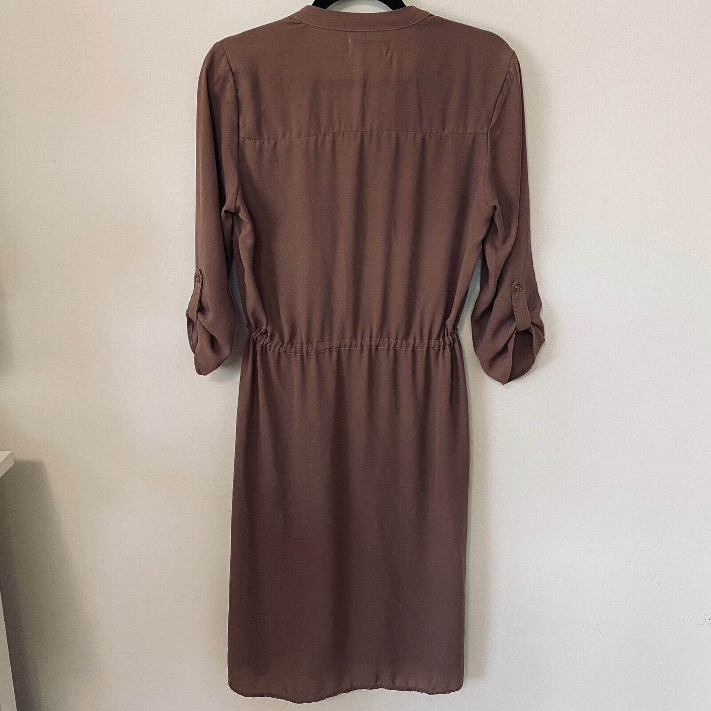 Spoon Milk Chocolate Utility Cinch Waist Tab Sleeve Shirtdress Front Zip S