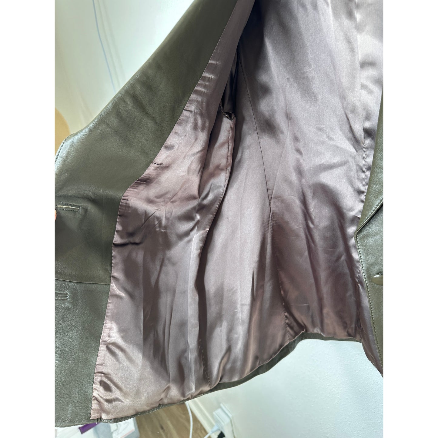 Faux Leather Green Brown Collared Front Button Blazer Jacket XL