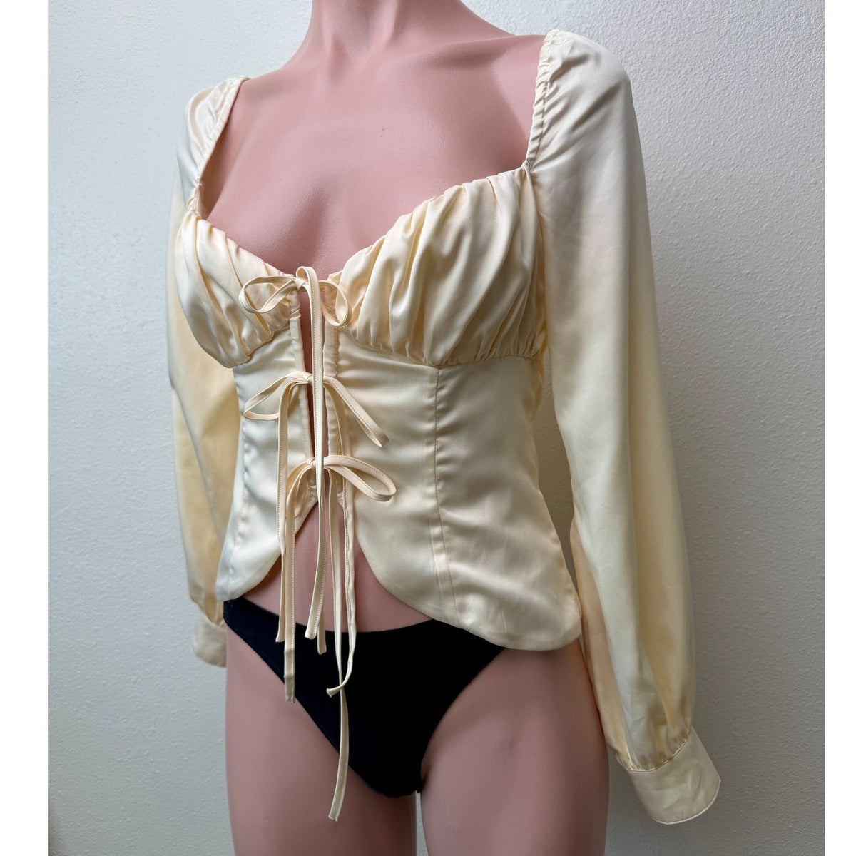 Majorelle Waldorf Top Buttercream Satin Tie Front Corset Blouse Size S