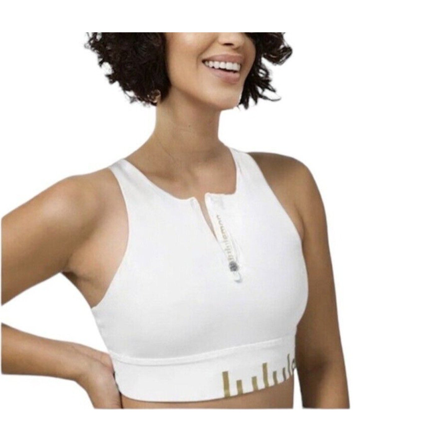 Lululemon White High Neck Energy Sports Bra Long Line Zip Special Edition 6