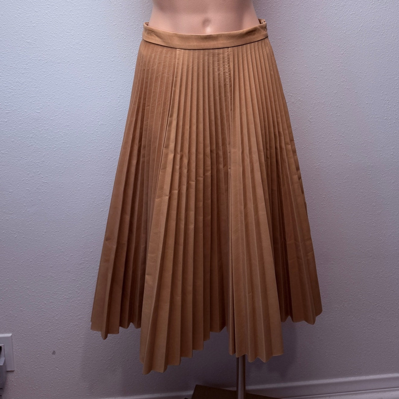August Getty Atelier Accordion Pleat Leather Maxi Skirt Tan Women's US 2