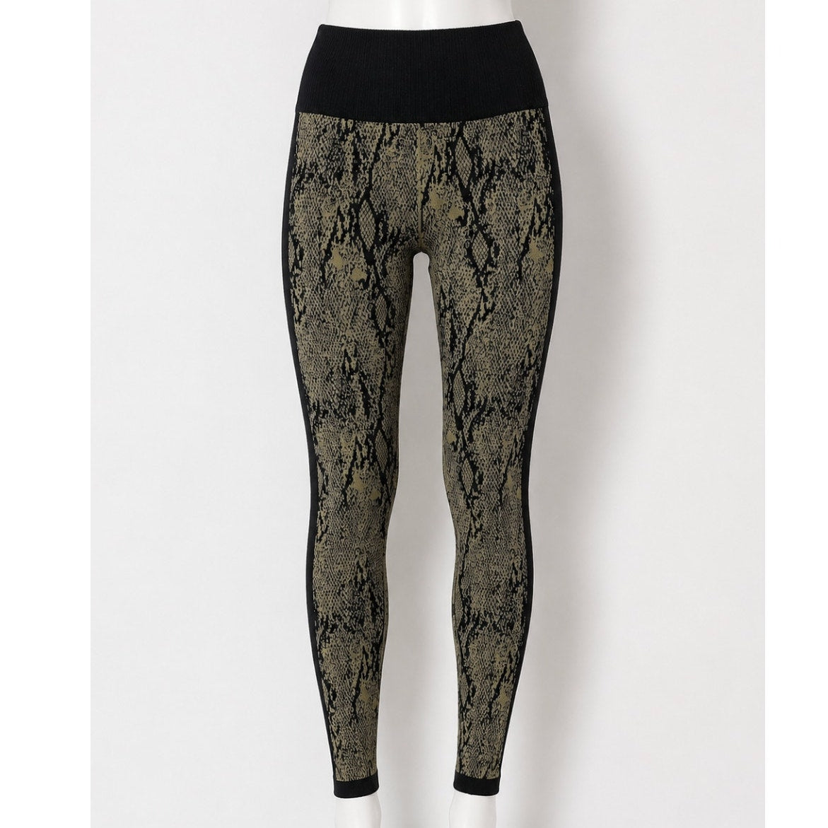 Fabletics Black & Gold Snake Print Ankle Leggings Wide Black Waistband S