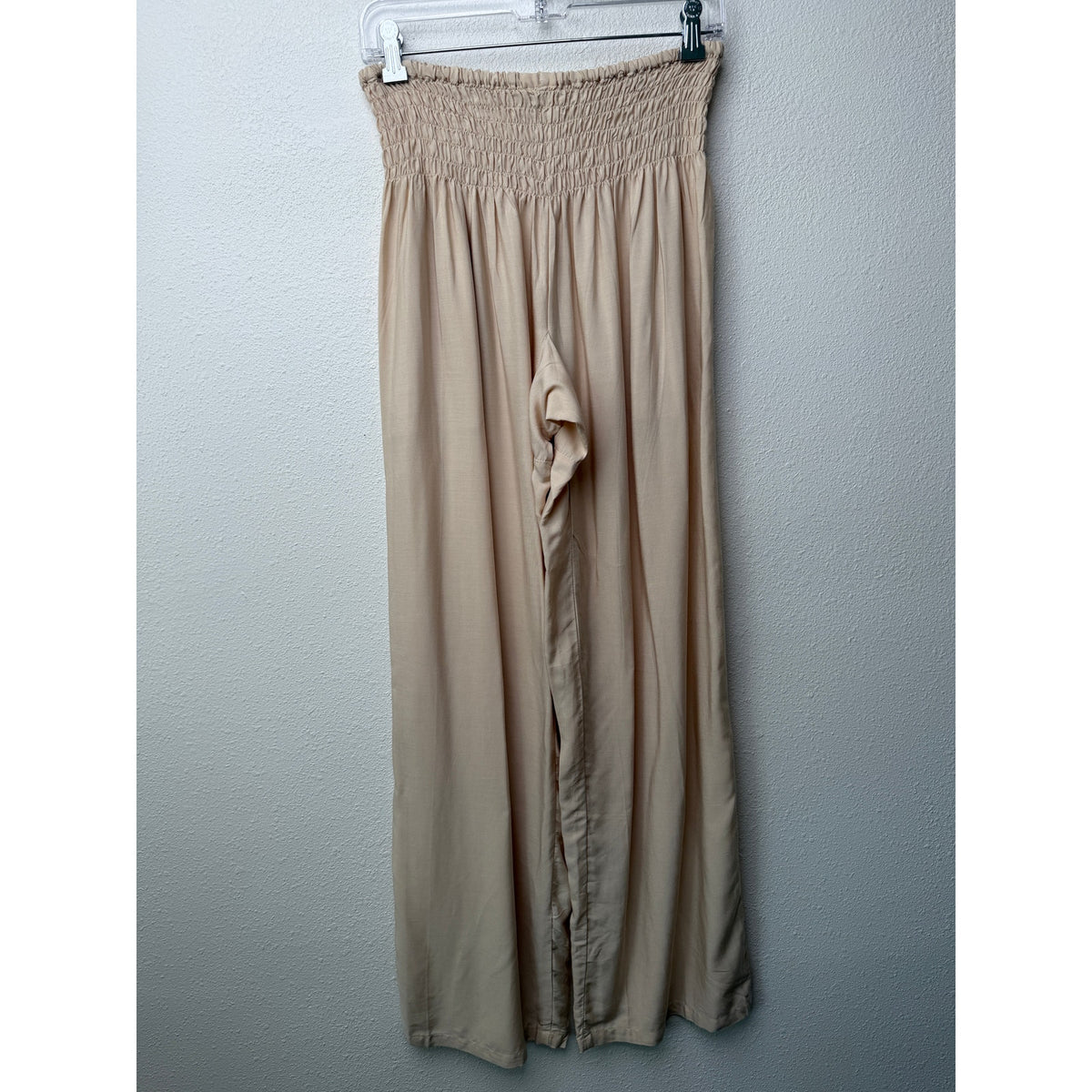 PIYOGA Beige Smocked Palazzo Pants Women US 0-12