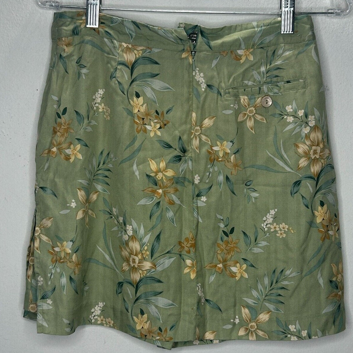 EP Pro 100% Silk Green Yellow & Cream Floral Golf Mini Skirt Skort 4