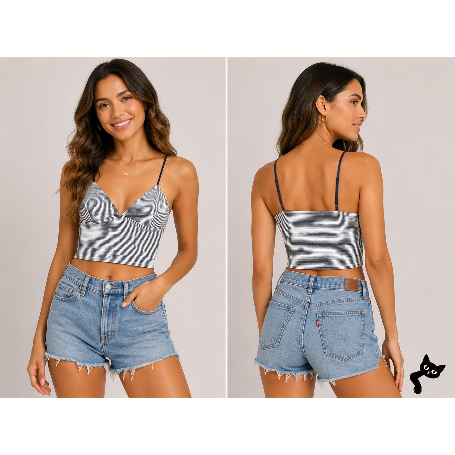 Zara Navy & White Stripe Spaghetti Strap VNeck Bralette Style Crop Top Large