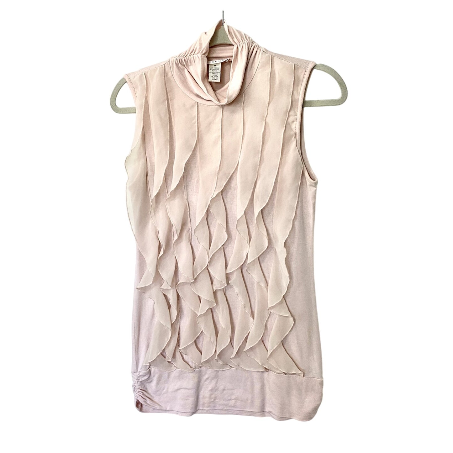 Kenar Blush Light Pink Sleeveless Victorian Ruffle Front Mock Neck Blouse Small