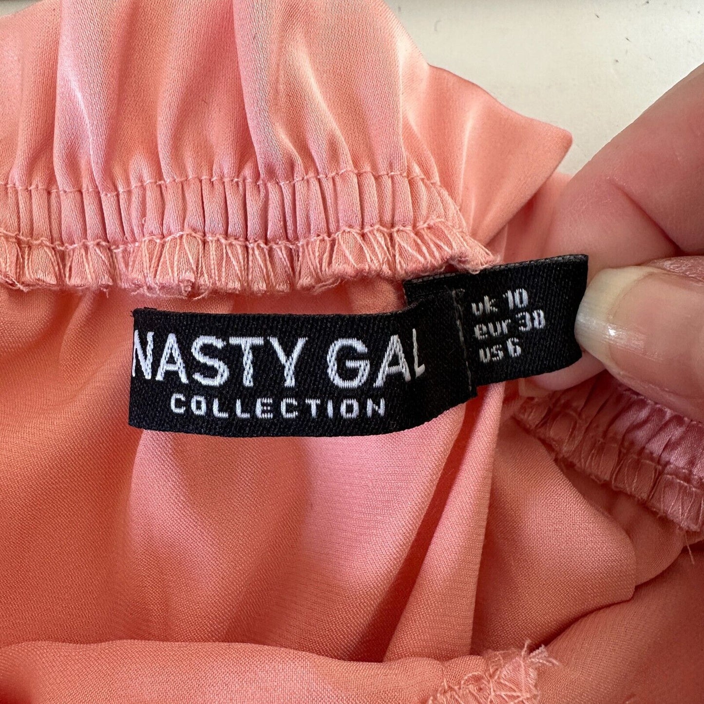 Nasty Gal Peachy Pink Satin Bodice Off Shoulder Crop Tie Close Ruffle Edge Top 6