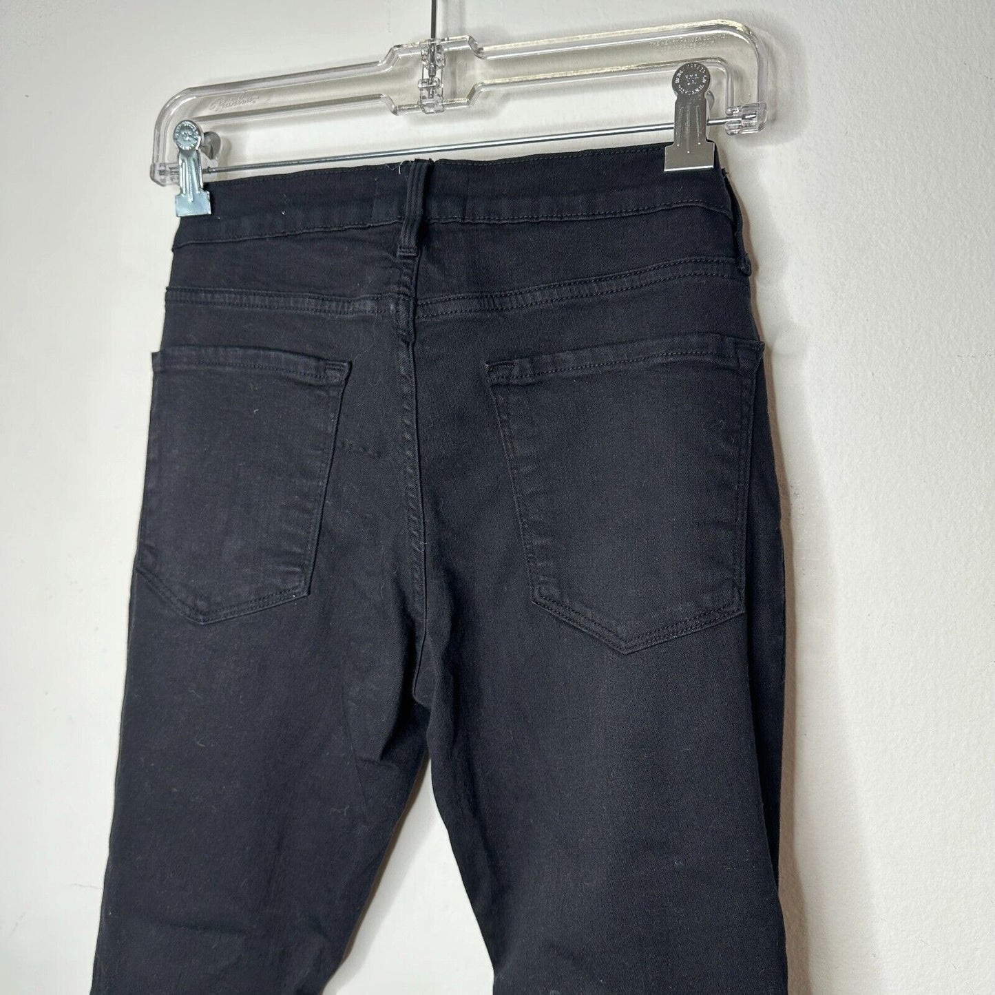 Frame Jet Black Denim Le Skinny de Jeanne Distressed Jean Mid-Rise Raw Hem 27