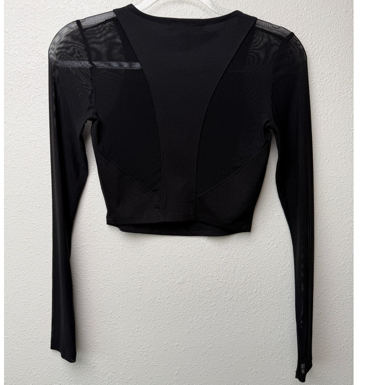 Forever 21 Black Mesh Long Sleeve Open Back Crop Top Size S