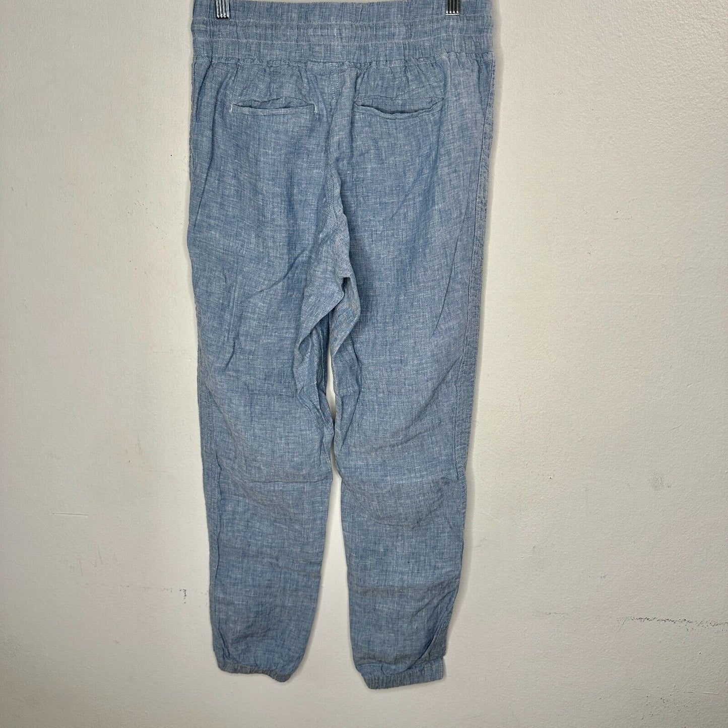 Athleta Chambray Blue Cabo Casual Linen Jogger Pant Tie Waist Front Zip 4