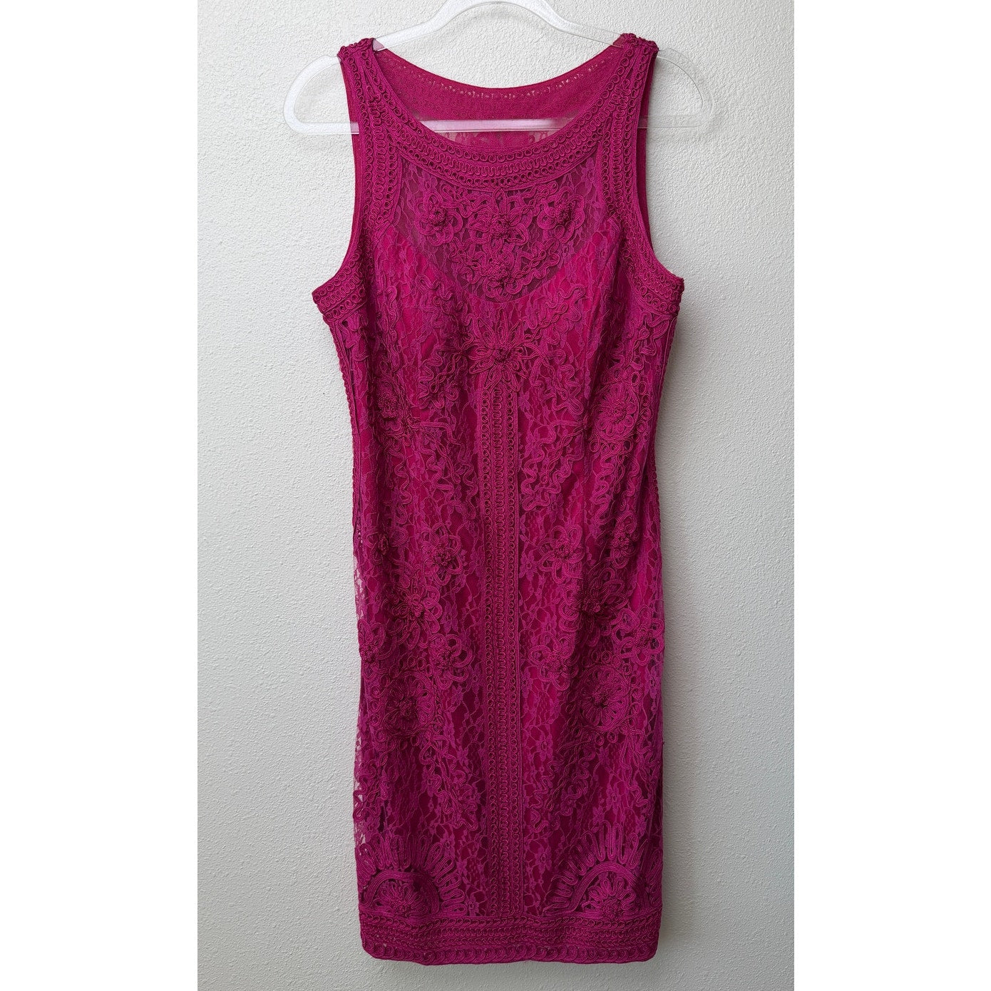 Sue Wong Fuchsia Lace Cocktail Dress Sleeveless High Neck Size 14
