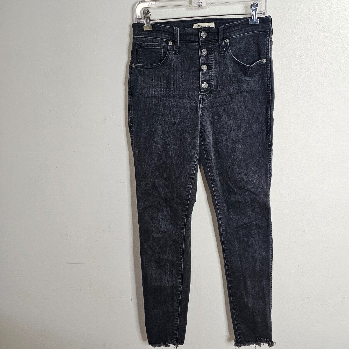 Madewell Dark Gray Raw Hem 10" High Rise Skinny Jeans Button Through Edition 28