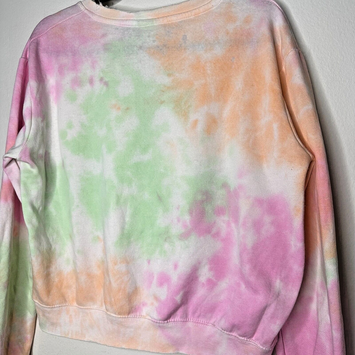 Southern Spirit Pale Sherbet Pink Green Tie Dye Long Sleeve Crew Sweatshirt S