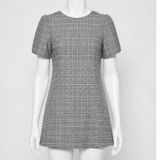 Zara Cute Gingham Plaid Shift Dress Short Sleeve Small Black and White Small