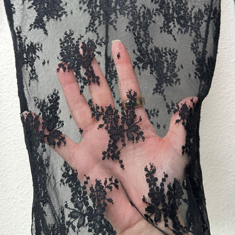 Free People Lady Lux Black Sheer Lace Floral Top XS