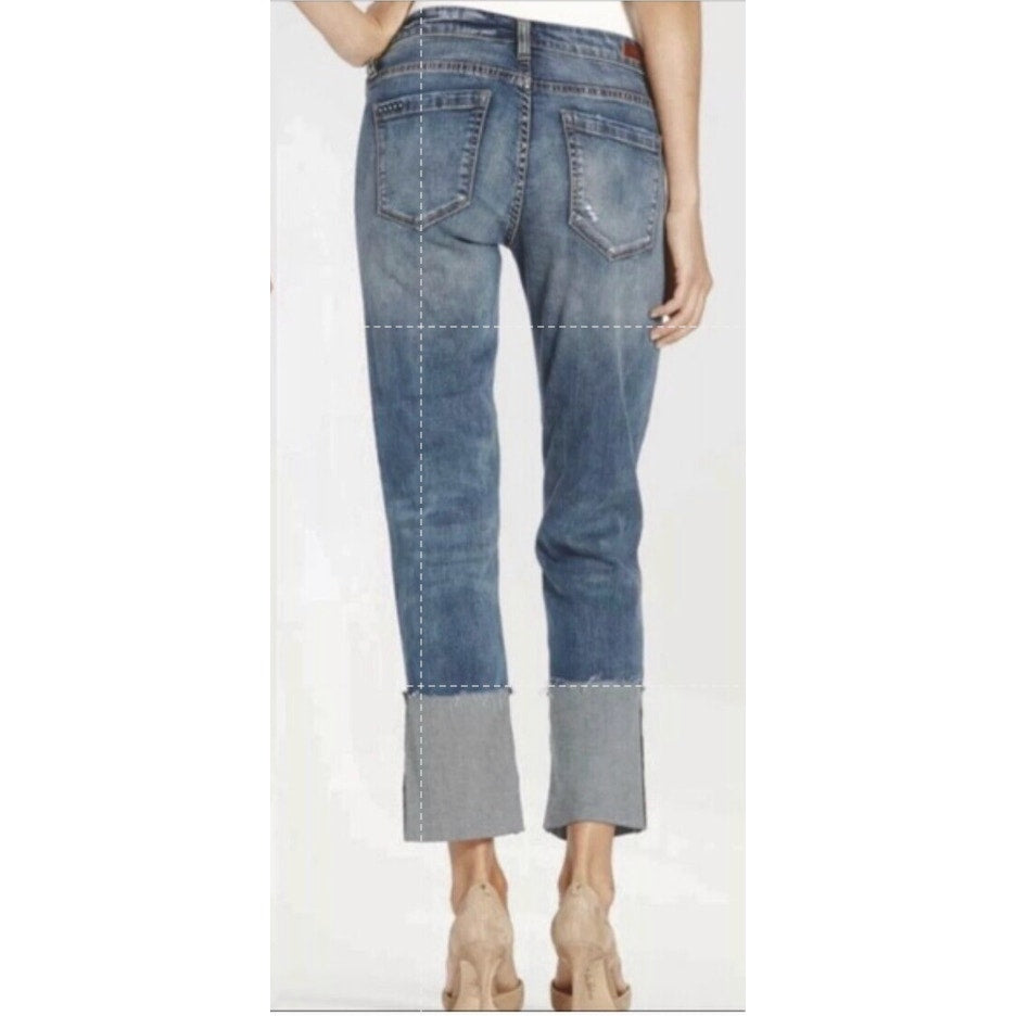 Blank NYC High Cuff Straight Medium Wash Distressed Jeans Low Rise Stretch 24