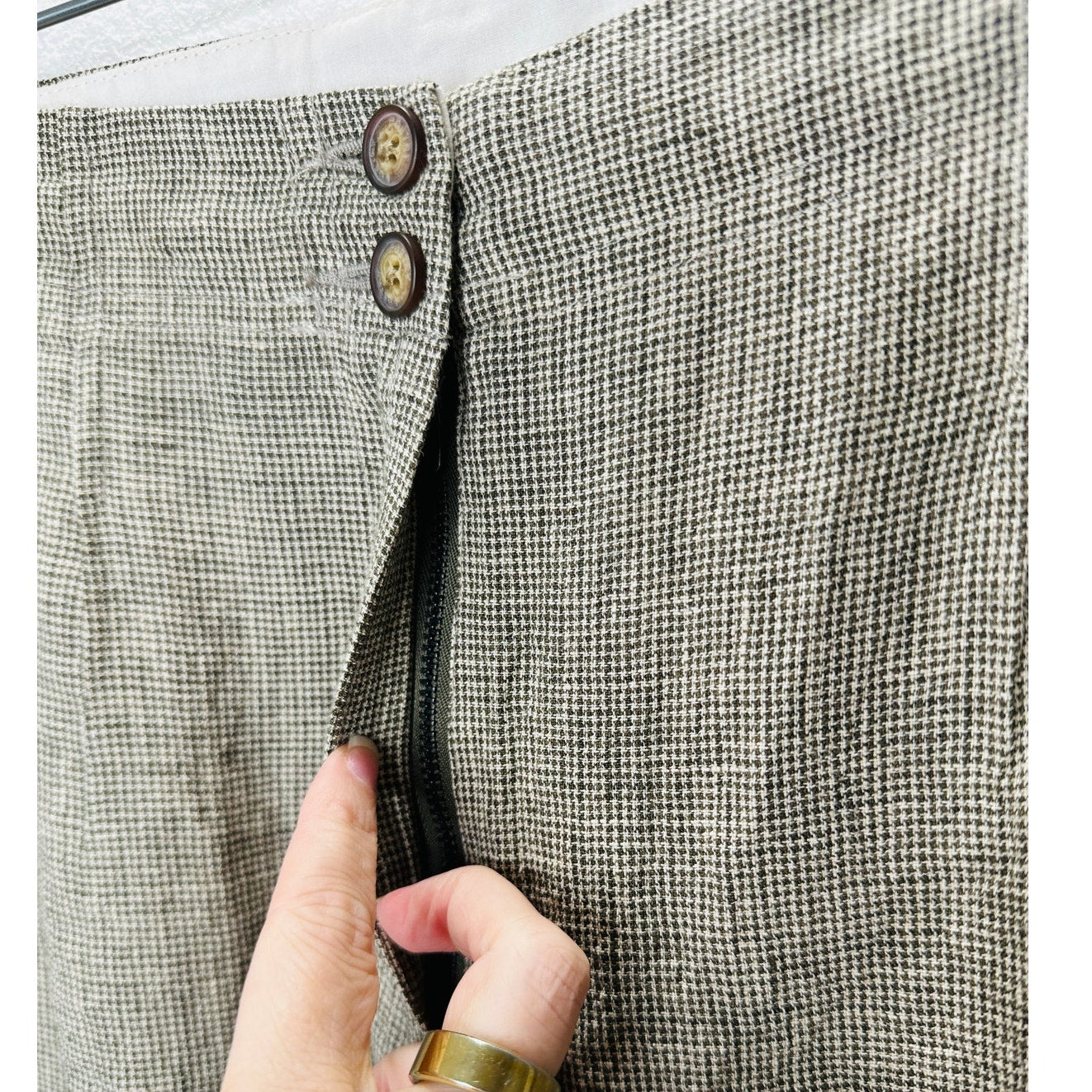 Poetry Brown & Cream Houndstooth cinch Waist Cropped Linen Trouser Pants 12