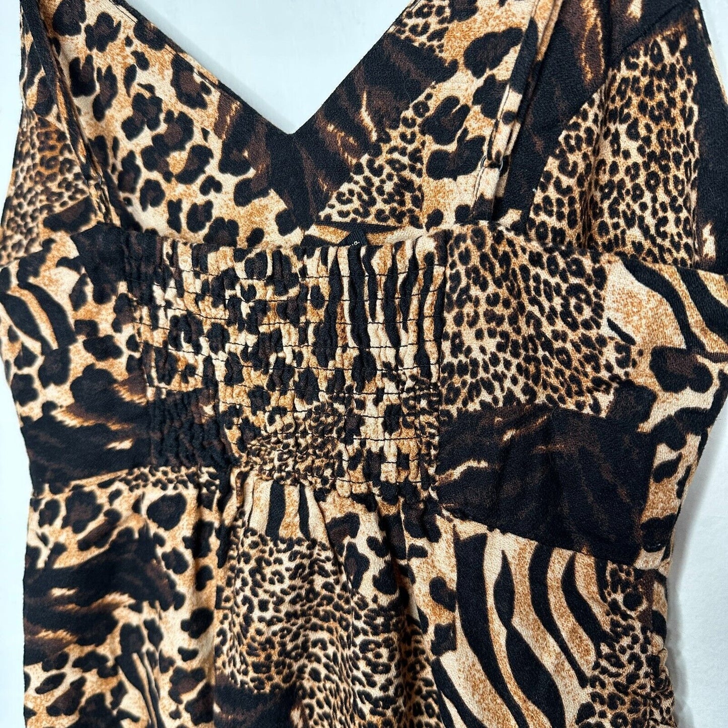 Urban Outfitters leopard Print V Neck Spaghetti Strap Tulip Hem Mini Dress Small