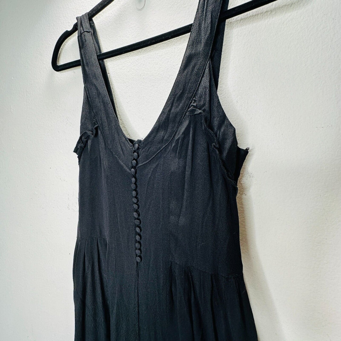 Taylor & Sage Black Semi-Sheer V Neck Button & Loop Front Wide Leg Jumpsuit S