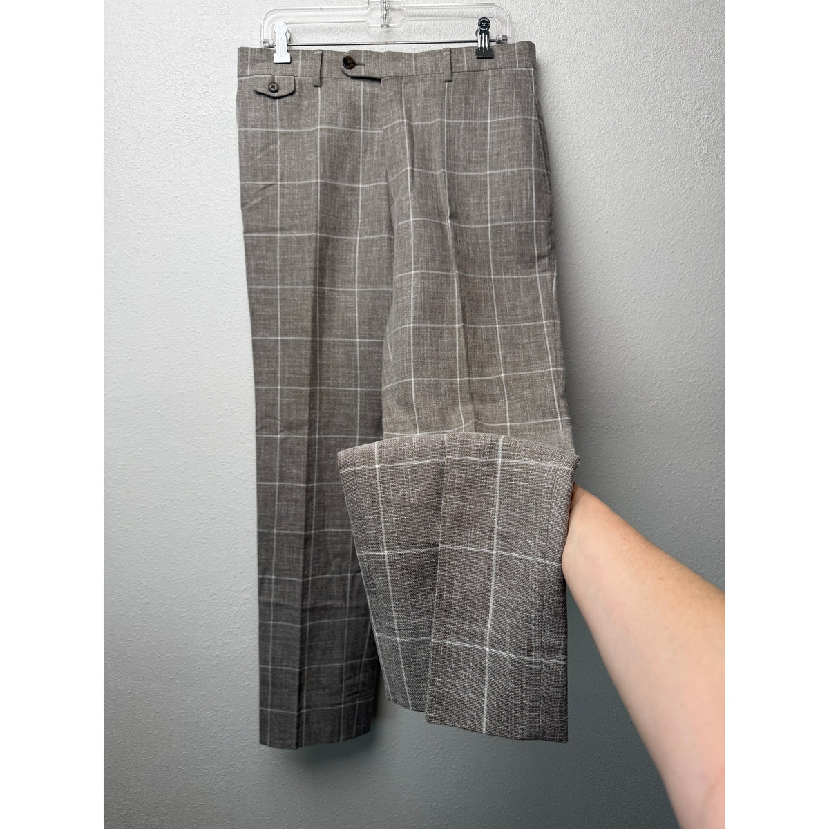 Banana Republic Taupe Windowpane Trousers Men 31x32