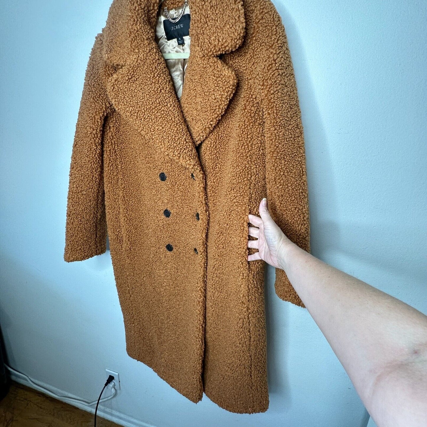 J. Crew Double Breasted Camel Adobe Clay Collared Teddy Sherpa Long Topcoat S