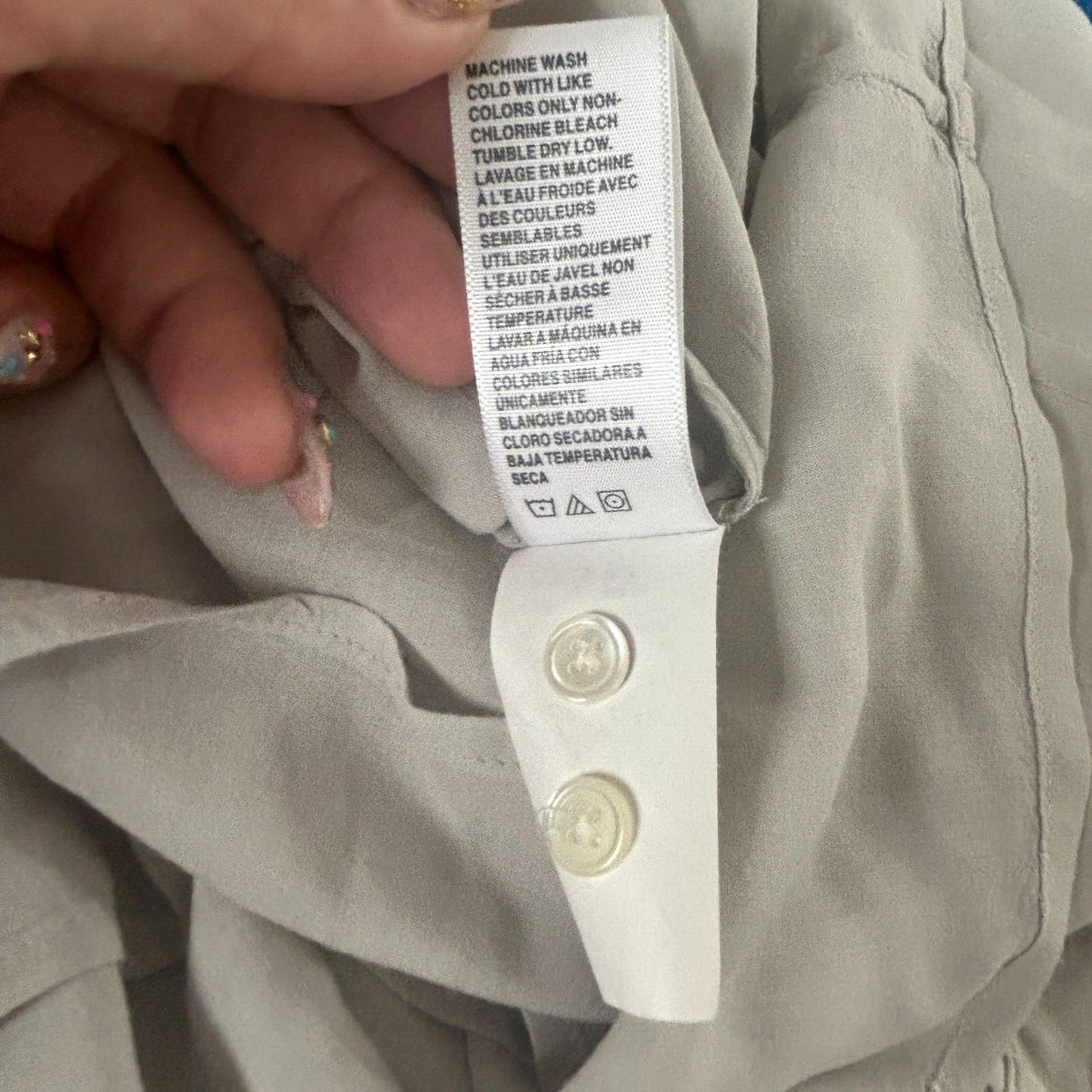 James Perse Gray Sand Open V-Neck Front Button Front Pockets Long Sleeve Shirt L