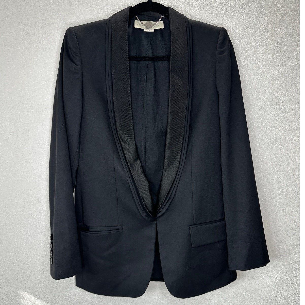 Stella McCartney Black Triple Pleat Satin Lapel Tuxedo Blazer 40 / 10