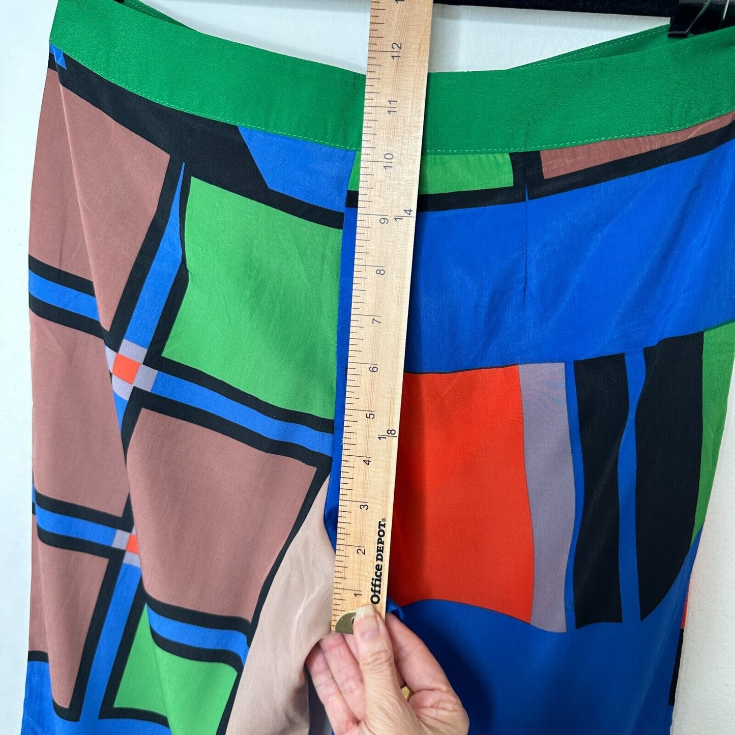 Jealous Tomato Bright Blue Green & Tan Abstract Design Palazzo Pants Front Zip M