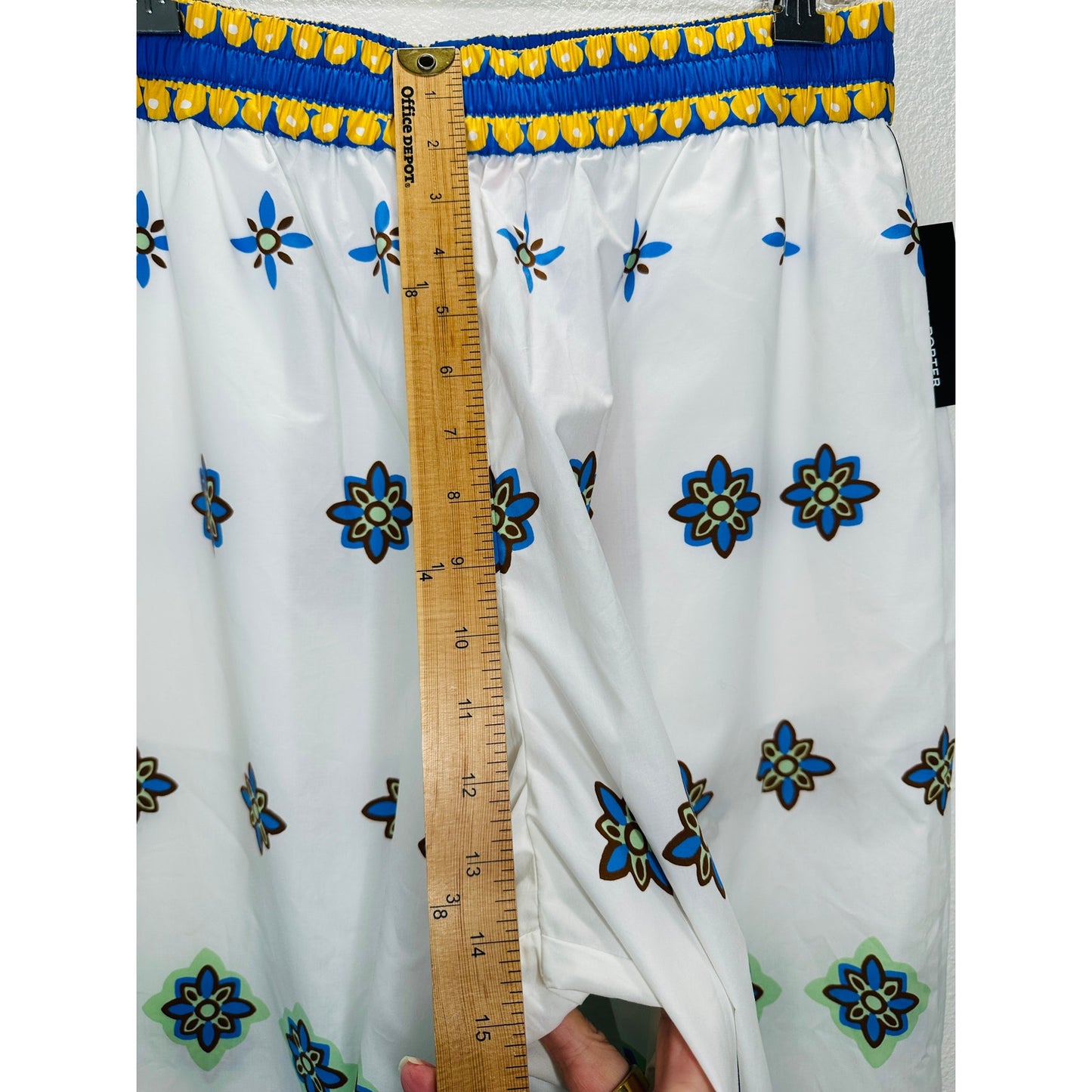 NWT La DoubleJ White Blue Printed Cropped Cotton-Poplin Wide Leg Crop Pant L