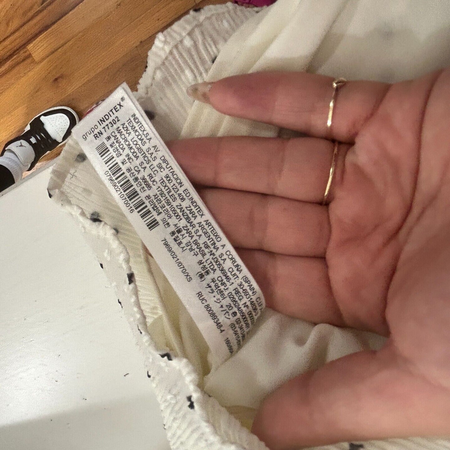 Zara Cream Black Dotted Swiss Long Sleeve 1/2 Button Collared Ruffle Hem Dress