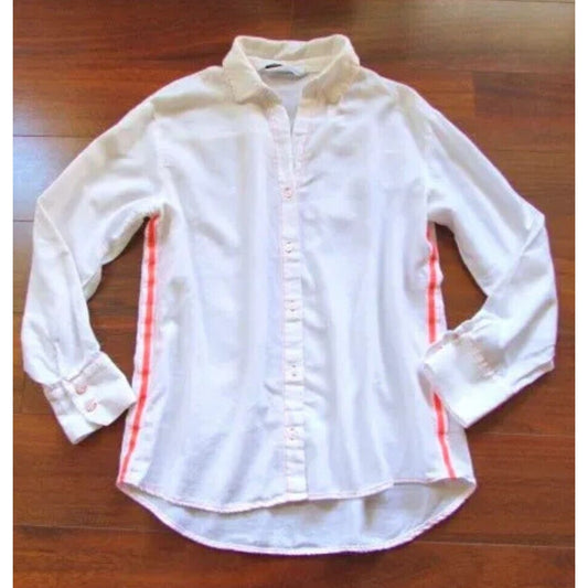 Zara Off White Hot Pink Stitching Button Down Long Sleeve Collared Shirt Large