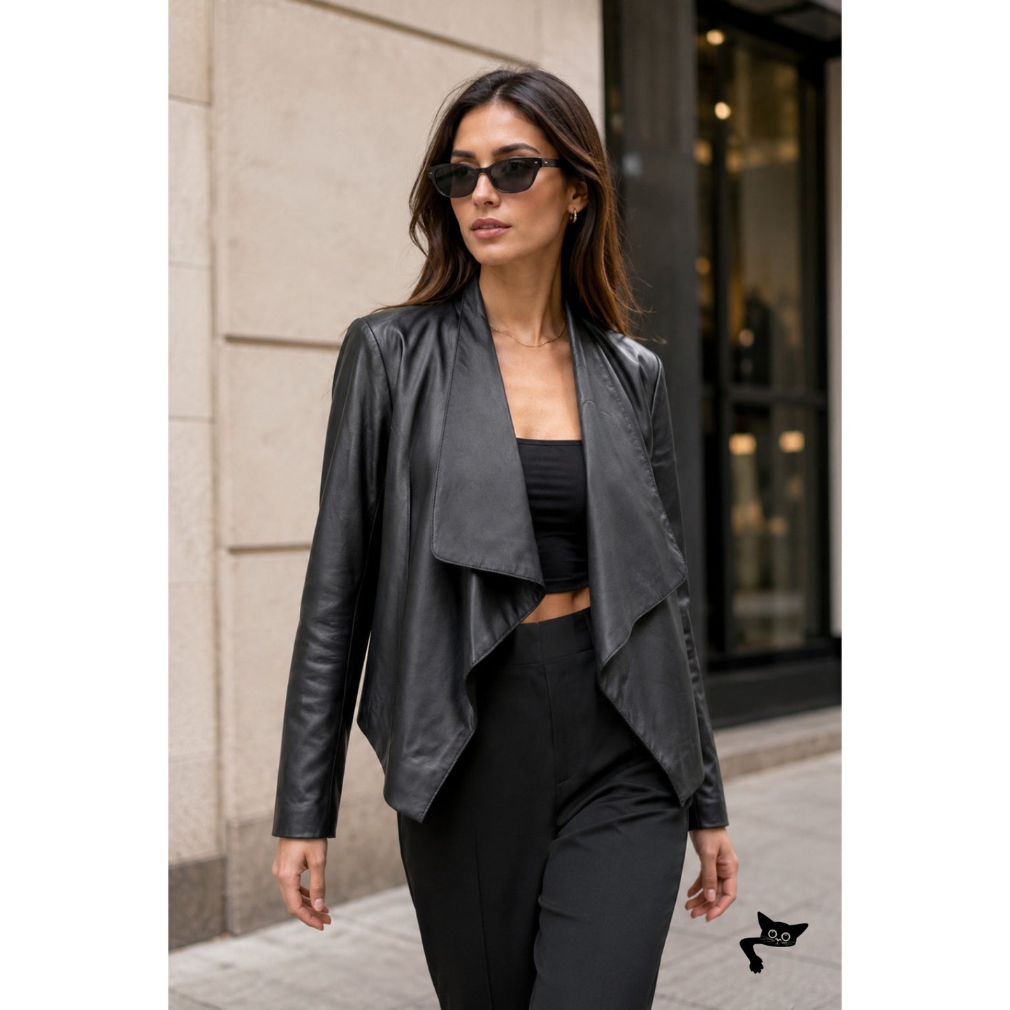 Halogen Black Leather Open Front Jacket Women's M