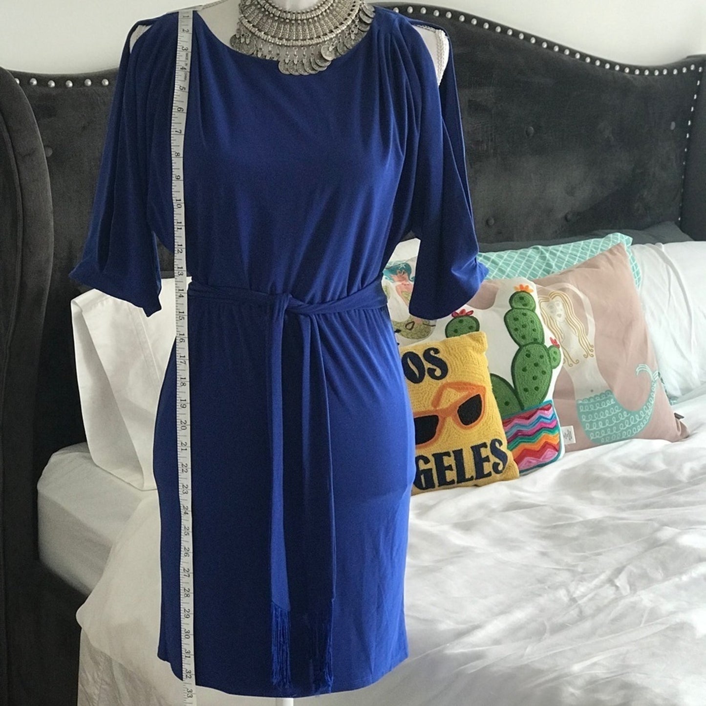 Jessica Simpson Royal Blue Split Sleeve Tie Sash Mini Cocktail Dress Small