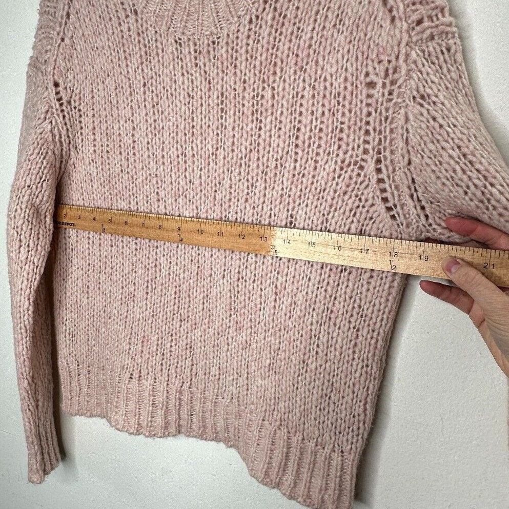 360 Cashmere Abbot Pale Rose Pink Loose Knit Crew Neck Band Cuff Neck Sweater S
