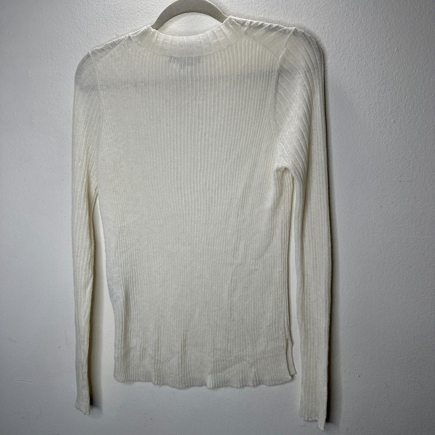 Allsaints Cream Ribbed Design Long Sleeve Round Neck Thin Light Sweater L