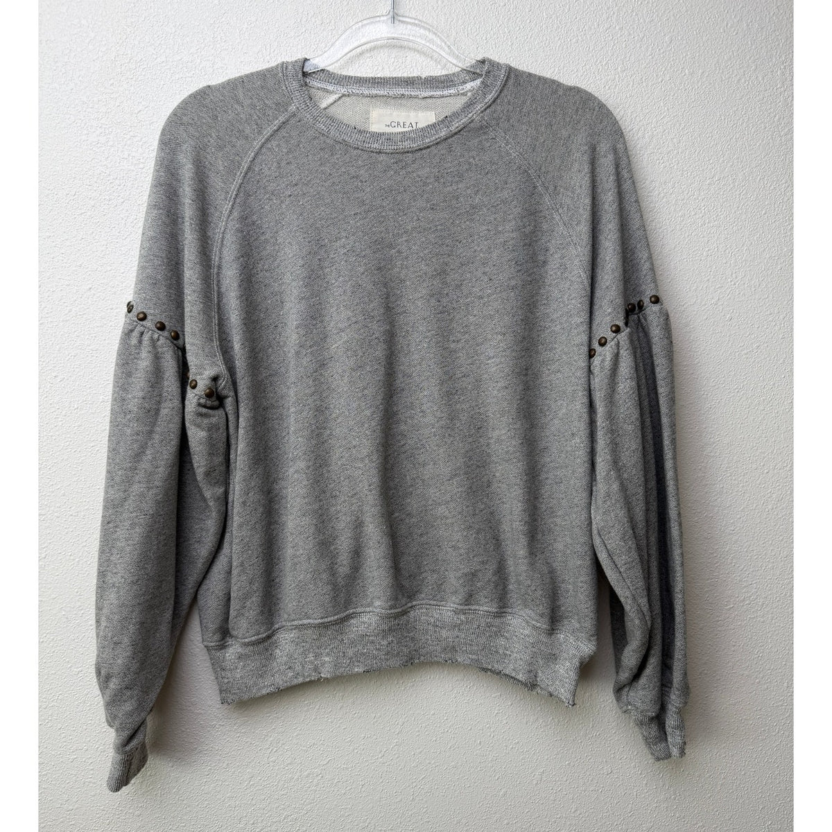 The Great Studded Balloon Sleeve Gray Sweater Size 1 Small