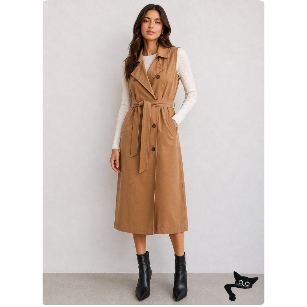 Aeron Delray Dusty Peach Iridescent Sleeveless Button Trench Coat Welt Pockets