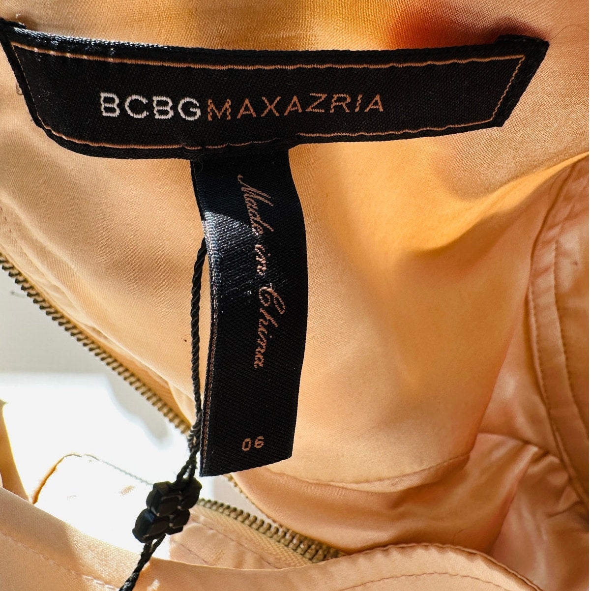 BCBGMAXAZRIA Tan Satin & Floral Lace Round Neck Mini Dress 6