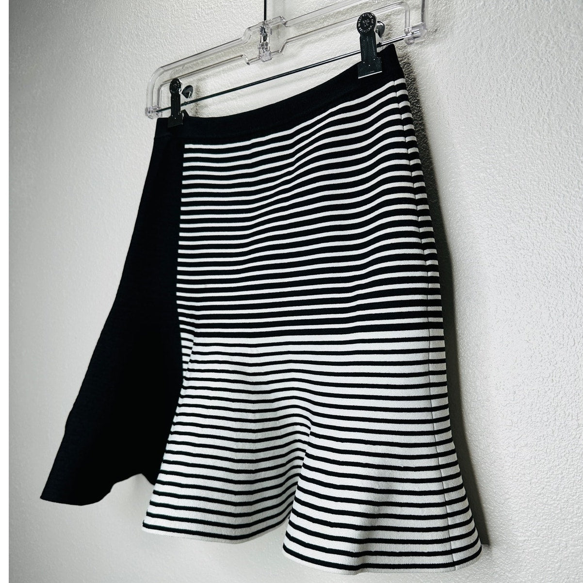 Ohne Titel Black & White Stripe High Rise Bodycon Flare Mini Skirt S
