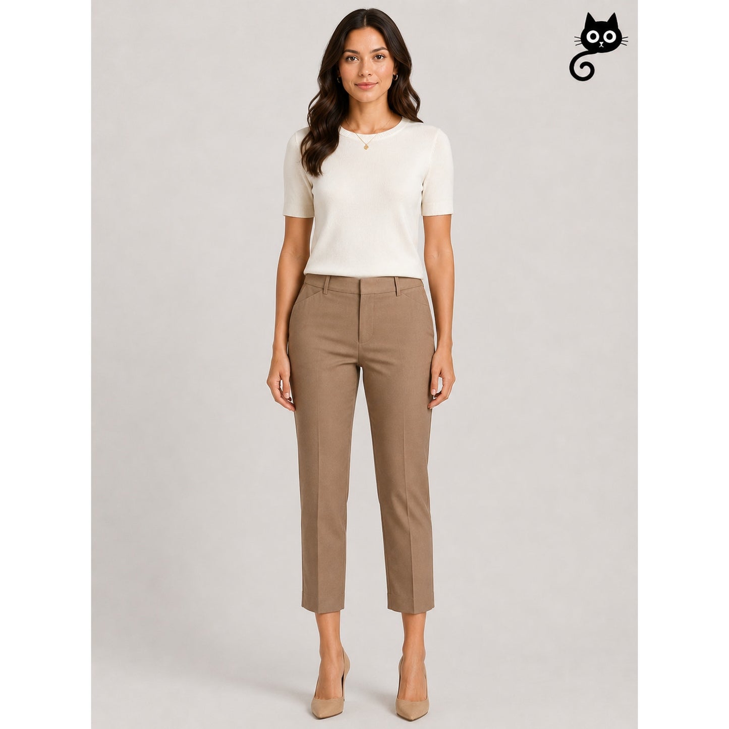 Theory Izelle S Cropped Pants Tan Camel Khaki Ankle Trousers Size 8