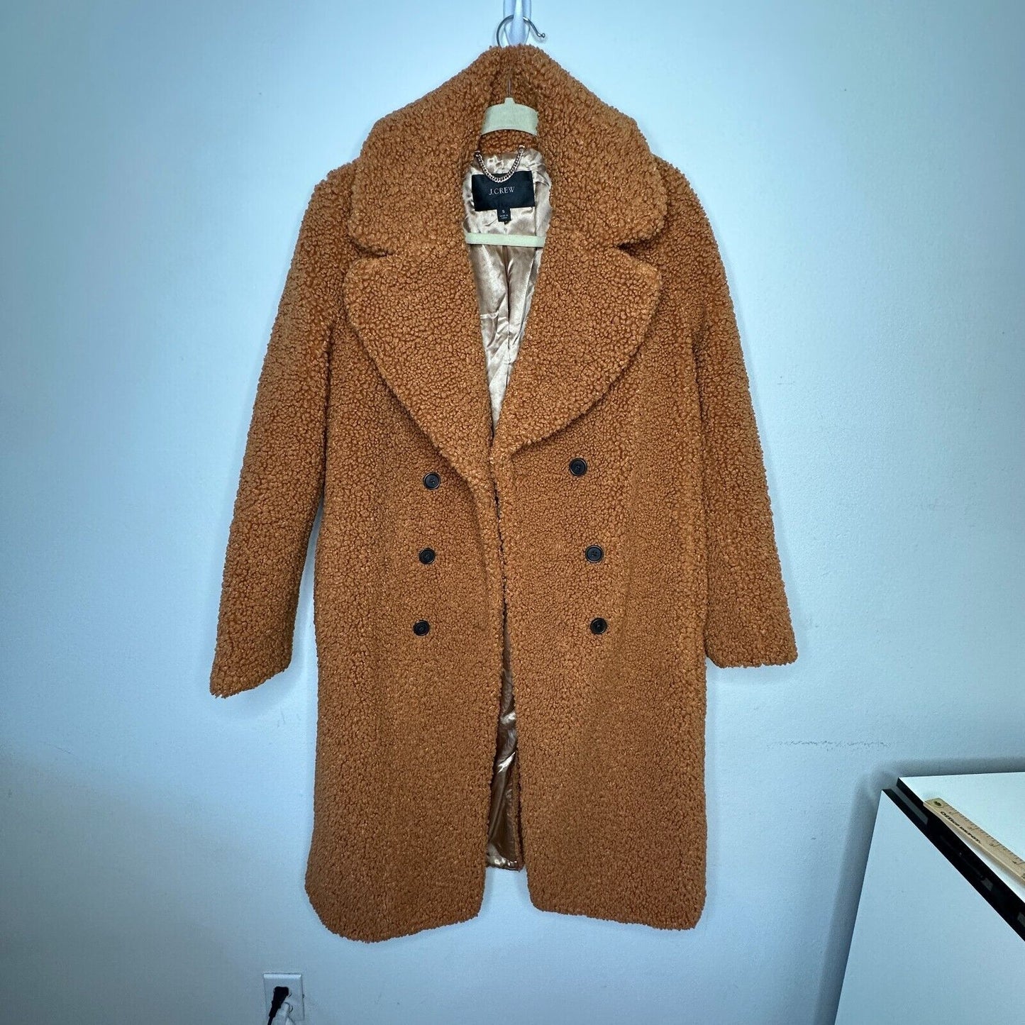 J. Crew Double Breasted Camel Adobe Clay Collared Teddy Sherpa Long Topcoat S