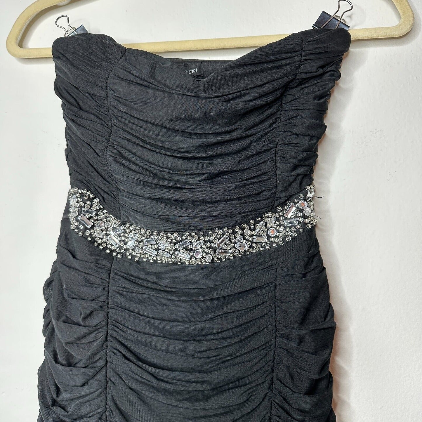 Nikibiki Black Strapless Ruched Bedazzled Rhinestone Front Waist Belt Mini Small