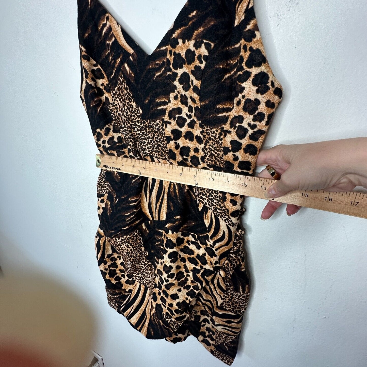 Urban Outfitters leopard Print V Neck Spaghetti Strap Tulip Hem Mini Dress Small