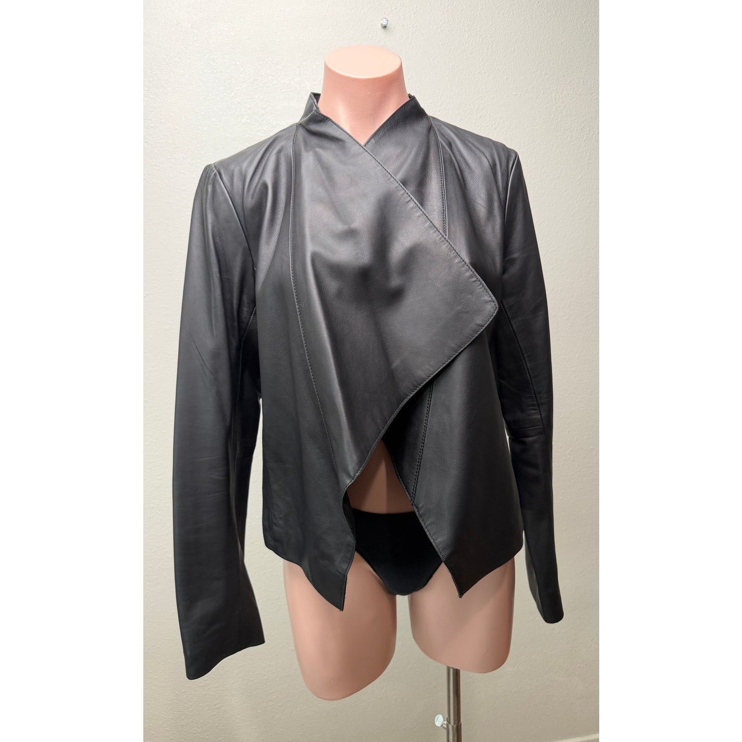 Halogen Black Leather Open Front Jacket Women's M