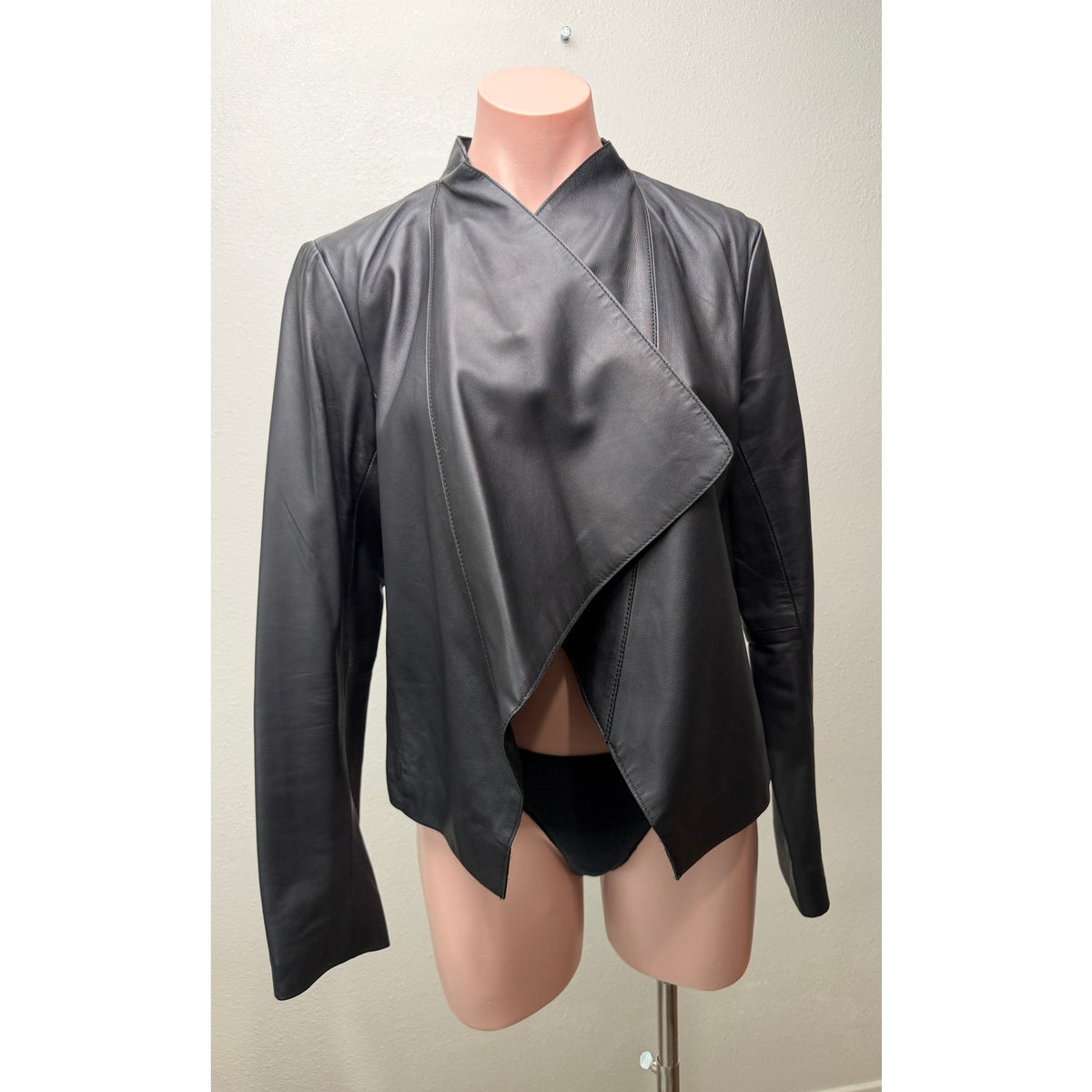 Halogen Black Leather Open Front Jacket Women's M