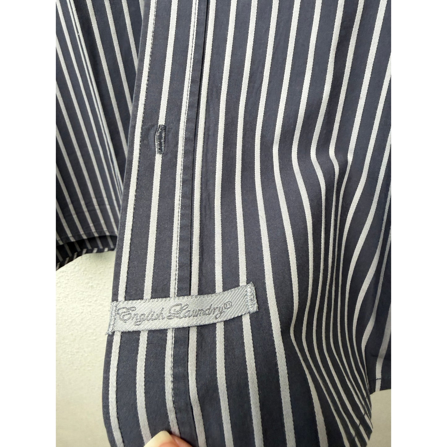 English Laundry Stripe Button Front Long Sleeve Shirt L Gray