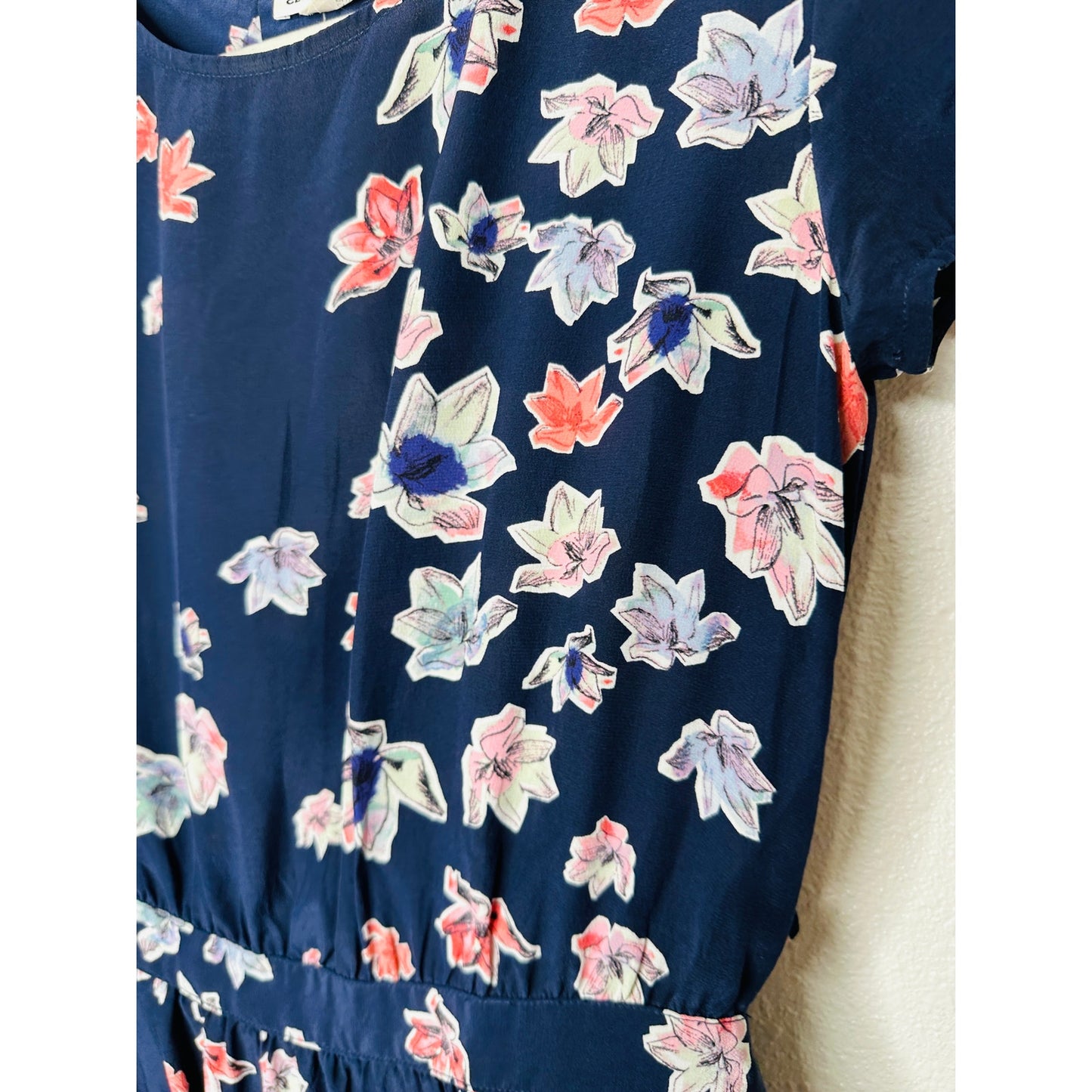 Club Monaco Ruth 100% Silk Navy Floral Open Back Dress pink blue 00